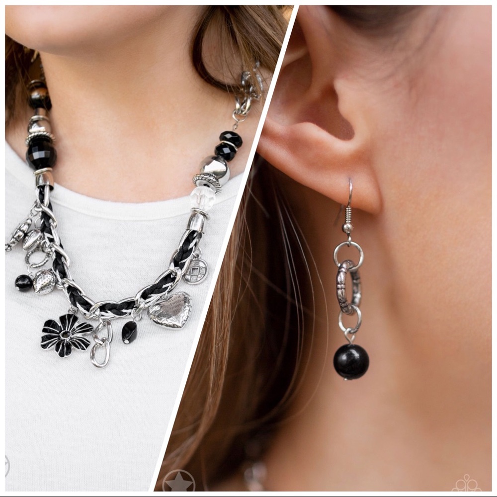 Black/Ivory Necklace-earring Set!